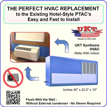 UKT Synthesis HVAC Model Combines its Slim Profile With Strength,Low Noise and Efficiency.
UKT SYNTHESIS HVAC Has Proven to Be a Perfect Alternative at Existing PTAC Air Conditioners During Buildings Refurbishments, Redecoration.