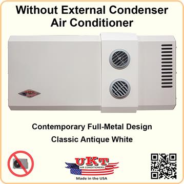 Without External Condenser Air Conditioner Model Baby by UKT Air Conditioners
The UKT Baby Air Conditioner without external unit is entirely made of metal with a modern, simple and essential design.
Made to last, it is silent, effective and serviceable.