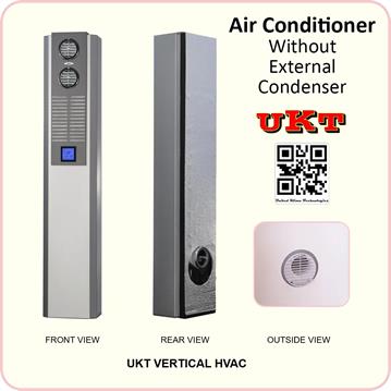 UKT VERTICAL Air Conditioner Without External Unit, View From the Front, Rear and From the Outdoor