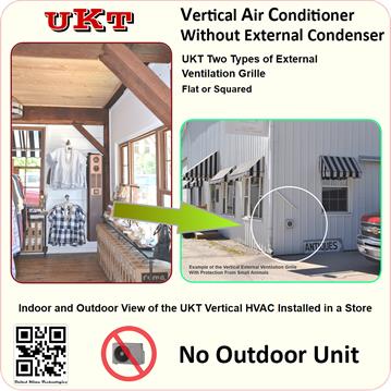 Typical Example of a UKT VERTICAL Air Conditioner  in a Small Store, Picture Shows the Indoor and the Outdoor.